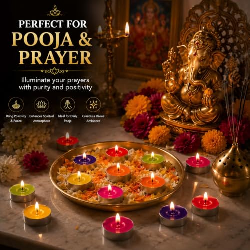 Image of Bindian Unscented Tea Light Candles, 100% Paraffin Wax, Smokeless Dripless Tealights for Home Decor, Diwali, Wedding, Spa, 1-1.5 Hour Burn Time (Pack of 500 Multicolor)