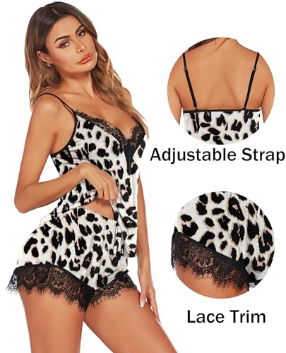 Image of Avidlove Women Pajama Set Lace Trim Short PJ Set Modal V Neck Sleeveless Sleepwear Drawstring Waist Nightwear S-XXL