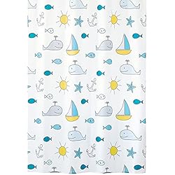 Vidal Cortina De Baño mDesign Cortina de ducha con diseño de ballenas y barcos – Cortinas de baño con ojales reforzados – Accesorio para ducha de cuidado fácil – multicolor y blanco