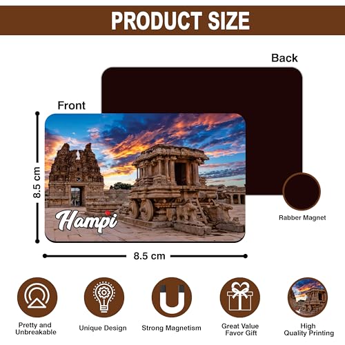 Image of Elegant Fridge Magnet with Themes |Rectangular Size Refrigerator Magnet with Magnetic Rubber Back | Pack of 1, 8.6cm X 5.4cm (Hampi)