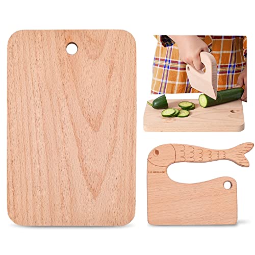LETTO & TAILOR 2 Stück Kindermesser-Set, mit Holzschneidebrett, Sicheres Holzmesser für Kinder, Montessori-Spielzeug - Niedliche Fischform, Holzmesser für Kleinkinder zum Kochen (für 2-10 Jahre alt) Cover