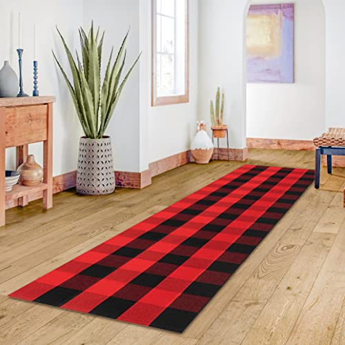IOHOUZE-Christmas-Buffalo-Plaid-Runner-Rug-2×8-Ft-Outdoor-Indoor-Runner-Rug-Red-Black-Check-Washable-Hallway-Runner-Woven-Cotton-Checkered-Kitchen-Rug-Christmas-Decor-for-Entryway-Hallway-Kitchen IOHOUZE Christmas Buffalo Plaid Runner Rug 2×8 Ft Outdoor Indoor Runner Rug Red Black Check Washable Hallway Runner Woven Cotton Checkered Kitchen Rug Christmas Decor for Entryway Hallway Kitchen