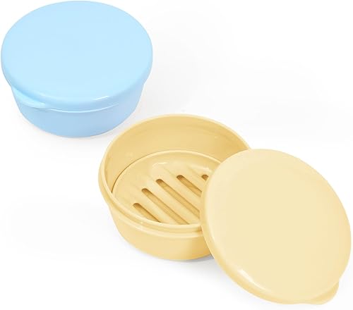 Quatish Paquete de 2 soportes para jabón, soporte portátil para barra de jabón, estuche redondo para jabón de viaje con tapa, contenedor de jabón de