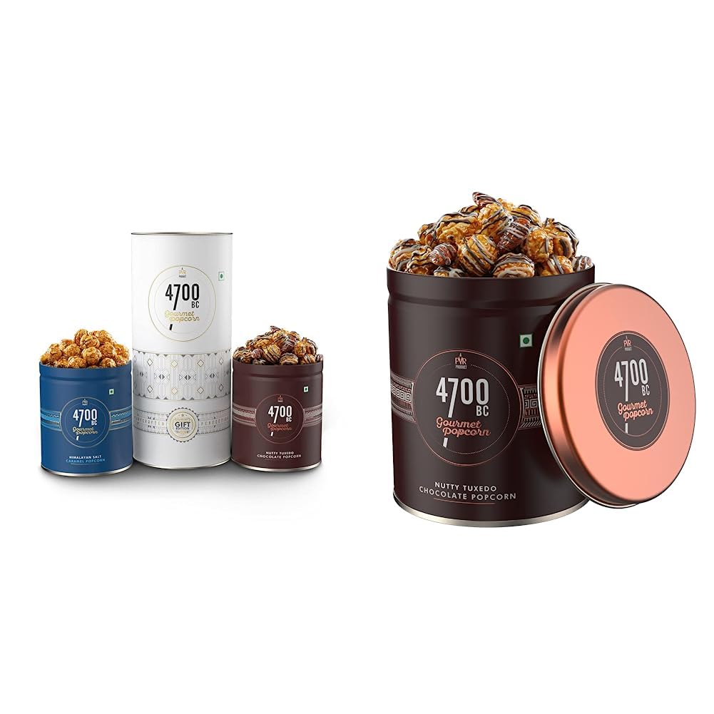 4700BC Gourmet Popcorn, Combo Gift Pack, 2 Flavours and 4700BC Nutty Tuxedo Chocolate Popcorn, Tin, 125g-image-9