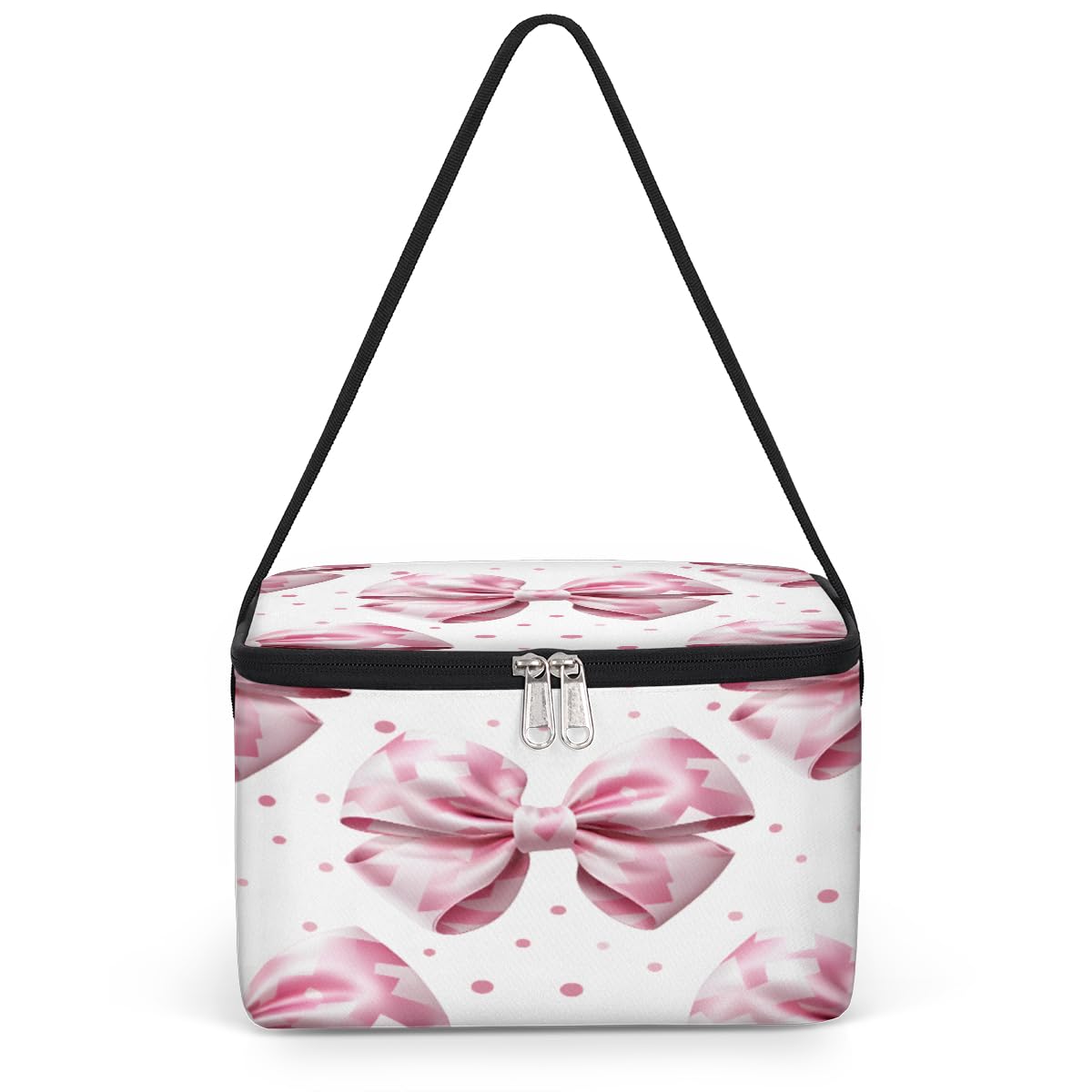 GzLeyigou Pinks Gift Bow Lunch Bags for Women Men 9 Cans, Hot & Cold Food Delivery Bag Insulated Grocery Bag Insulated Lunch Box Bow Cooler Bag for Office Work Picnic Beach