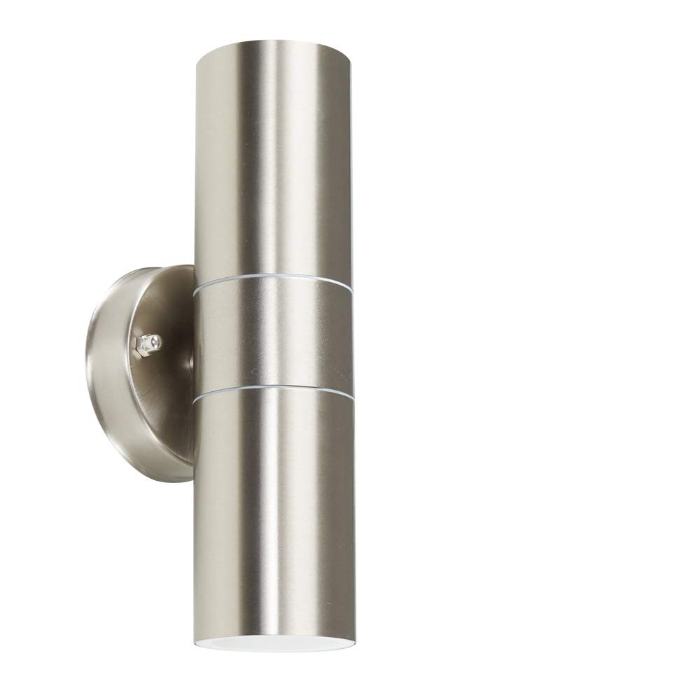 MiniSun | IP44 Rated Modern Stainless Steel Silver External Up/Down IP44 Rated Outdoor Security Wall Light | Outdoor Wall Lights, Home Décor Essential | Includes Bulb [6500K Warm White] | Mains Wired