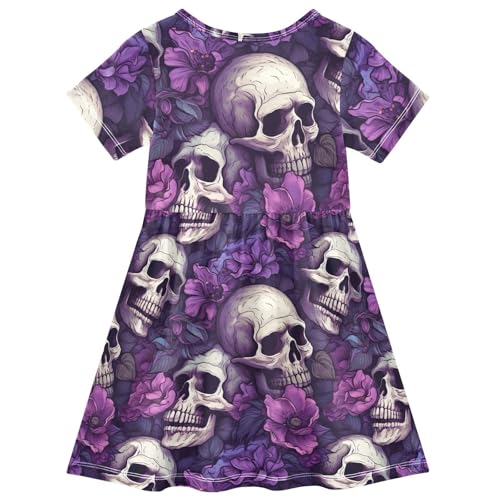Skull Purple Flower Toddler Girls Dress Short Sleeve Casual Dresses 2T 202b29312