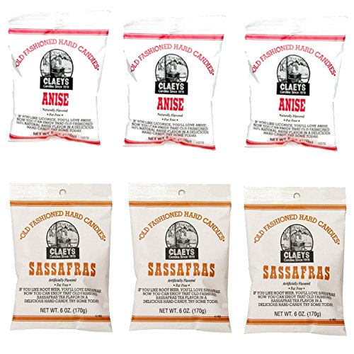 Claeys Old Fashioned Hard Candy - Variety 6 Pack - Anise and Sassafras - 3 of Each Flavor - 36 Ounces Total