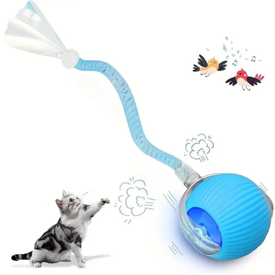 Elegancy Speedy Tail 2.0 Interactive Cat Toy | Speedy Ball Cat Tail Automatic Rolling Ball Toys for Indoor Cats Dual Speed Control Pet Toys (Blue)