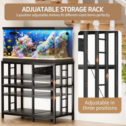 Image of Reinforced 40-50 Gallon Aquarium Stand with Power Outlet | Ultra-Stable 720LBS Capacity Metal Fish Tank Stand for Reptile /Aquatic Setups, 5-Tier Adjustable 37 inchx19 inch Steel Shelving System