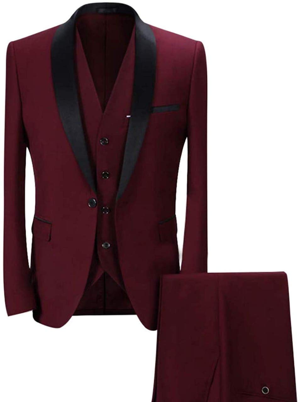 Dhingra Men Rayon Slim Fit Tuxedo 3pcs Suit (42, Maroon) - Image 6 thumbnail