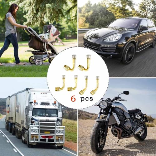 Image of 6 PCS 45 Degree 90 Degree 135 Degree Metal Valve Stem Extenders, Dually Universal Valve Stem Extensions for Wheels Passenger Cars RV Stroller Bicycles Motorcycles Trailer