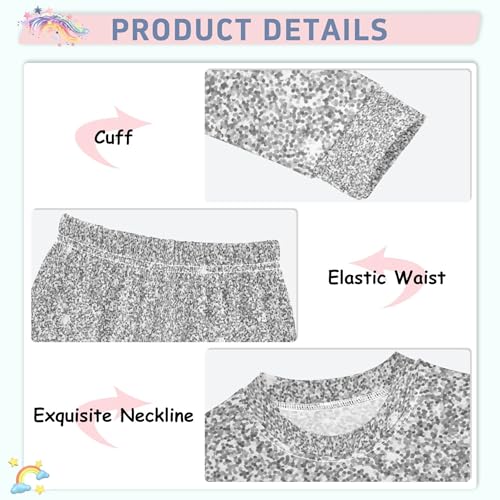 Bright Silver Glitter Pajama Sets Long Sleeve Top with Pants Cotton Soft Sleepwear 2 Piece Pjs Set Size 4T3
