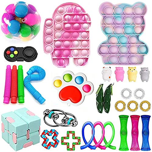 Gupgi Fidget Toys Pack, 30Pcs Fidget Toy Sets Fidget Pack Cheap, Dimple Fidget Packs, Push Bubble Fidget Sensory Toy for Kids Adults and Fidget Toy Kill Time (E)
