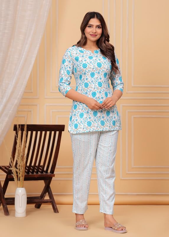 Image of Cotton Printed Night Suit for Women's Shirt and Pyjama Set Sleep wear Set for Womens and Girls