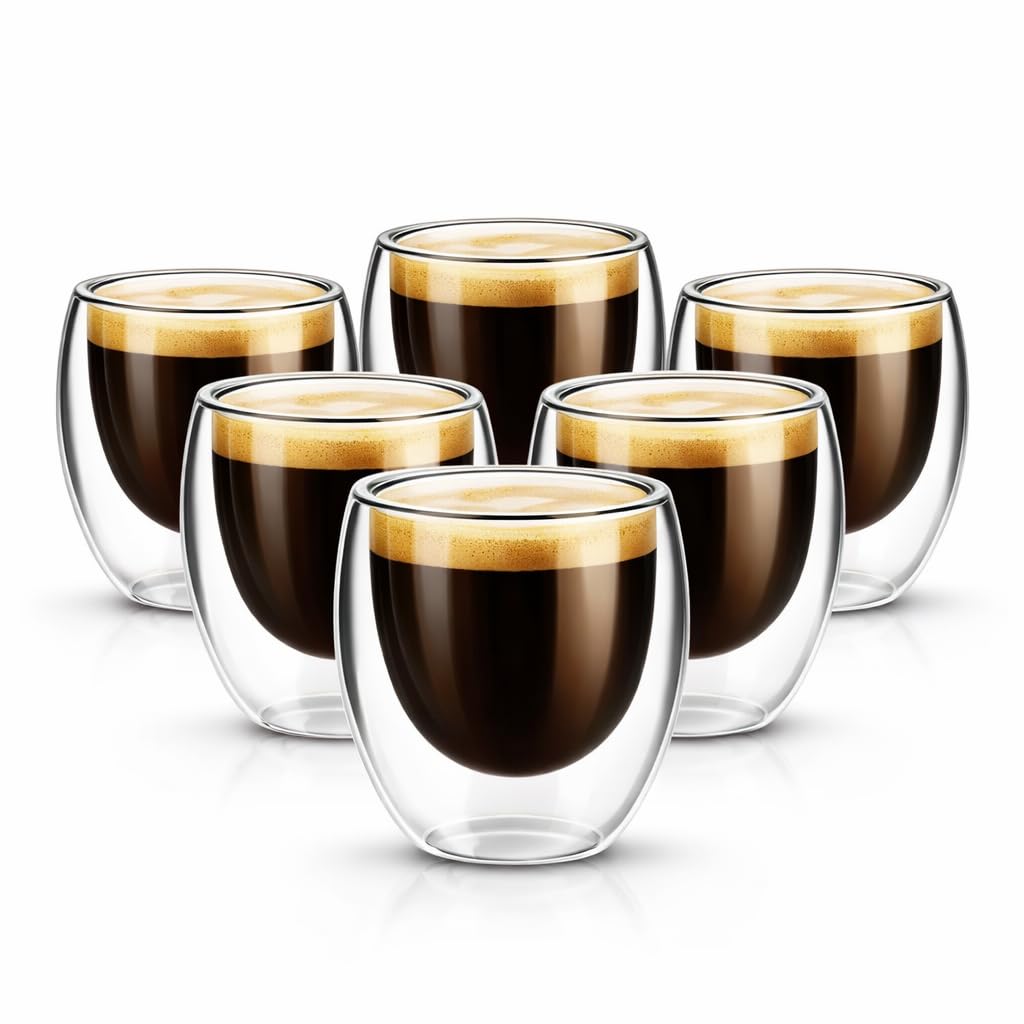 DSYZWEE Espressotassen Glas 80 ml 6er Set – Doppelwandige Espressogläser aus Borosilikatglas PARENT