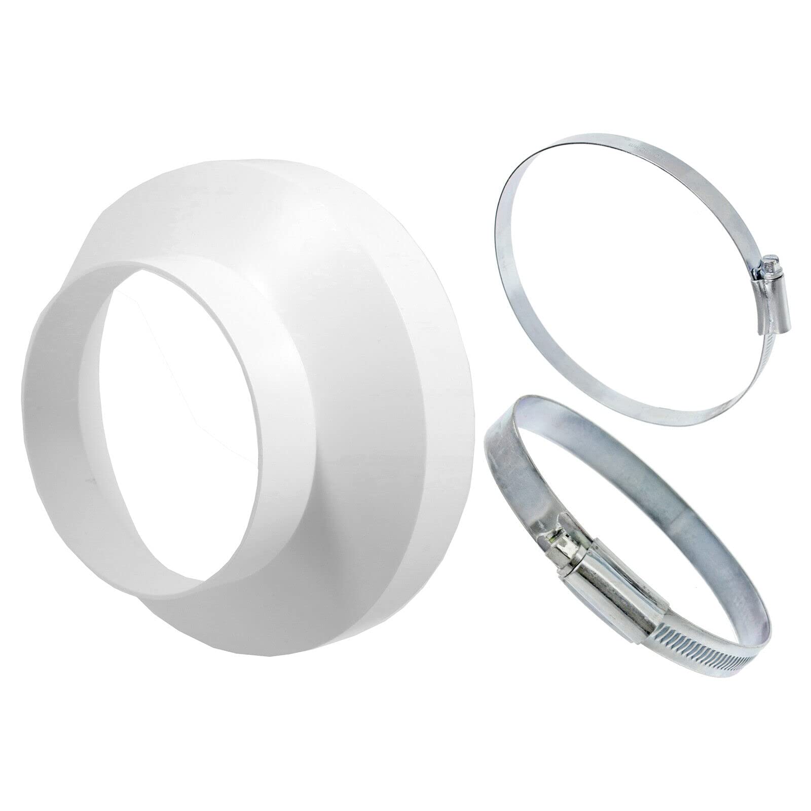 SPARES2GO Air Conditioner Vent Hose Reducer Adaptor Kit (Connector Ring 4" / 100mm to 6" / 152mm + Steel Pipe Clips x 2)