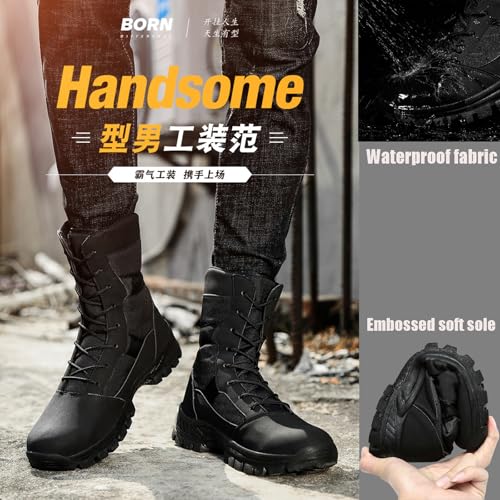 Men's Oxford cloth water proof Platform Tactical Boots Comfy Round Toe Lace Up lug sole Motorcycle Boots Outdoor Non-Slip Soft Bottom Hiking Boots2