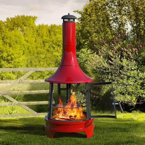 薪ストーブ ファイヤーピット 煙突付き 2in1 アウトドア暖炉 BBQ グリル焚き火台 キャンプ用ロケットストーブ ウード暖炉 無煙二次燃焼 パティオヒーター 料理暖房両用 レッド - 75*75*179CM