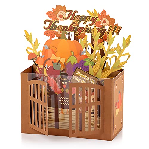 Giiffu 3D Thanksgiving Pop-Up Card – Handmade Happy Thanksgiving Card with Turkey & Pumpkin Design, Fall Greeting Card for Autumn Blessings & Thank You Wishes