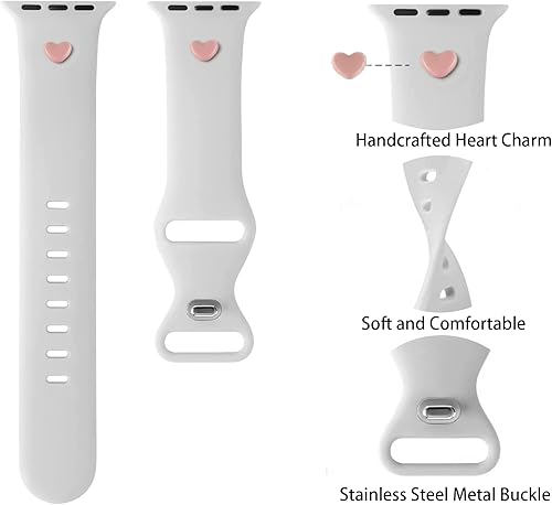 Miniatura 8 de MORWLAT Paquete de 2 correas de silicona compatibles con Apple Watch Series 8 SE de 1.614 in 1.575 in 1.496 in  Dijes de reloj de corazón rosa para