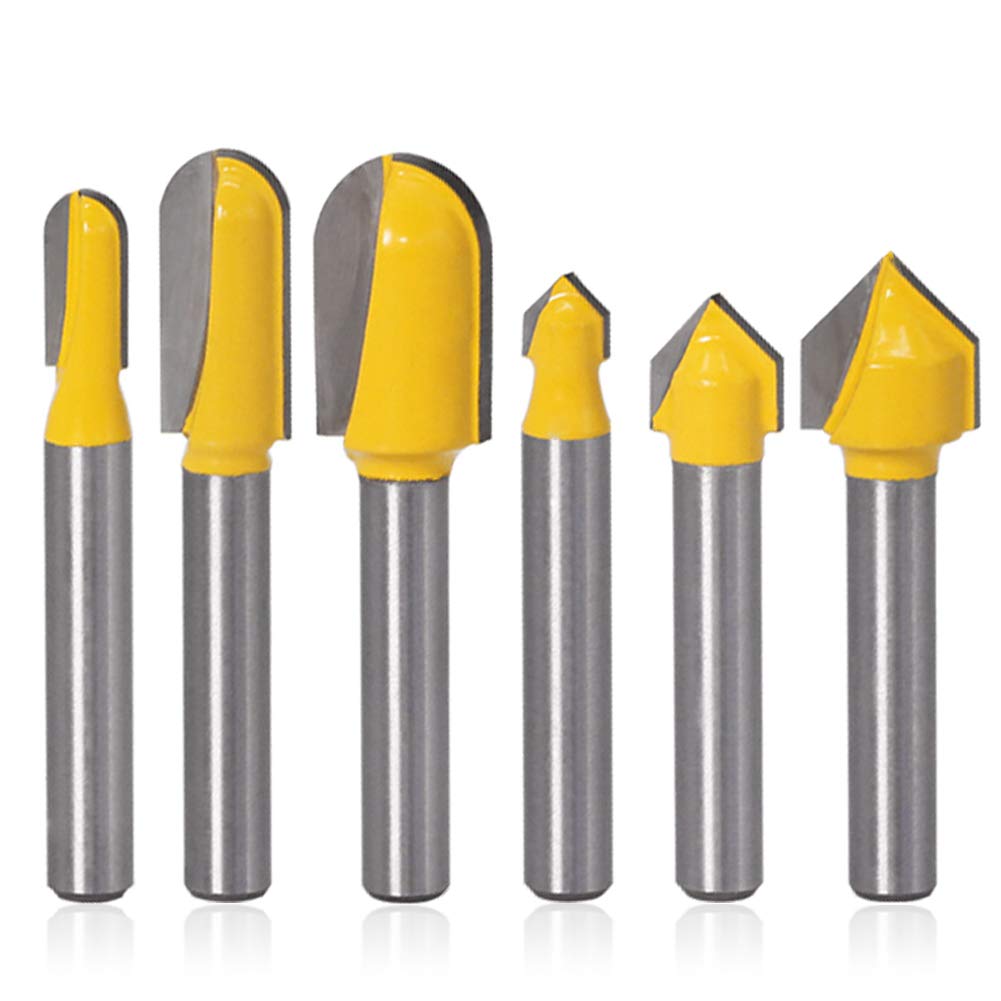 Saiper 6pcs 1/4 Inch Shank V Groove Round Nose Router Bit Set, 90