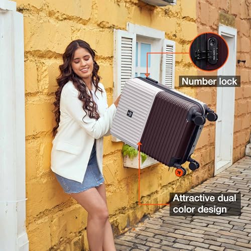 Image of Nasher Miles Istanbul Hard-Sided ABS and PC Cabin Luggage 20 inch | 55cm | 8 Wheels Small Trolley Bag for Travel | Suitcase (Cream Brown)