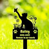 GRJIRAC Custom Cat Grave Marker Cat Burial Stake, Personalized Butterfly Flowers Cat Memorial Garden Stake, Metal Cat Memorial Plaque for Outdoors, Customized Pet Headstone