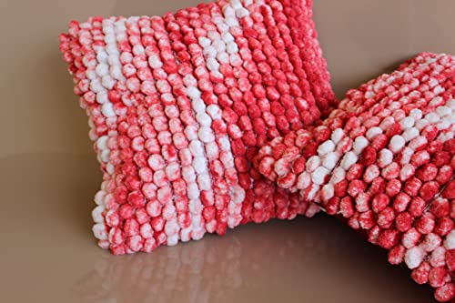 Image of Monstera Hut Boho POM POM Red Velvet Cushion Cover Pack of 2, (Cushion Cover 16x16inch) (40.6 x 40.6 cm)