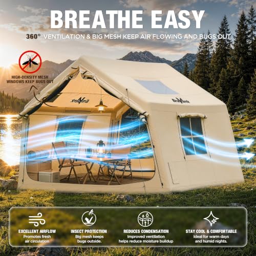 Carpa inflable para camping para 6-8 personas con claraboya y salida para estufa - 125×96.5 miniatura 4