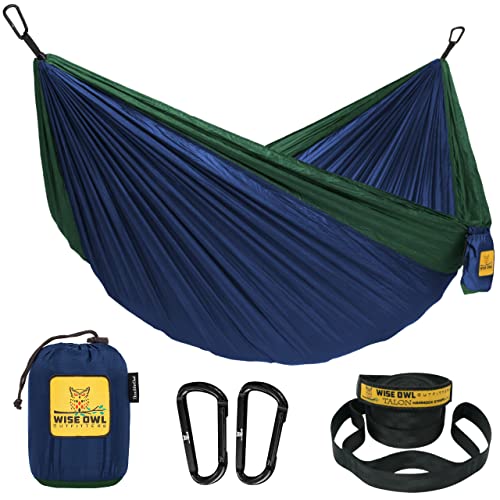 Wise Owl Outfitters Camping Hammock – 500lbs Portable Hammock with Tree Straps – Travel, Backpacking, Hiking, Outdoors Camping Gear – Single or Double