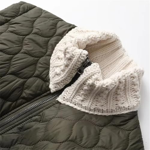 ERFMFKL Womens Winter Jackets Quilted Cotton Splicing Sweater Jacket Zipper Stand Collar Slim Fit Coats3