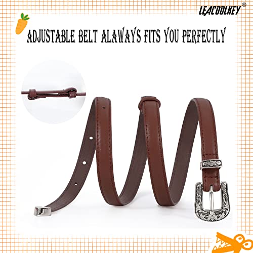 LEACOOLKEY Girls Leather Skinny Belt with Western Buckle for Dress Kids Adjustable Thin Waist Belt for Jeans2