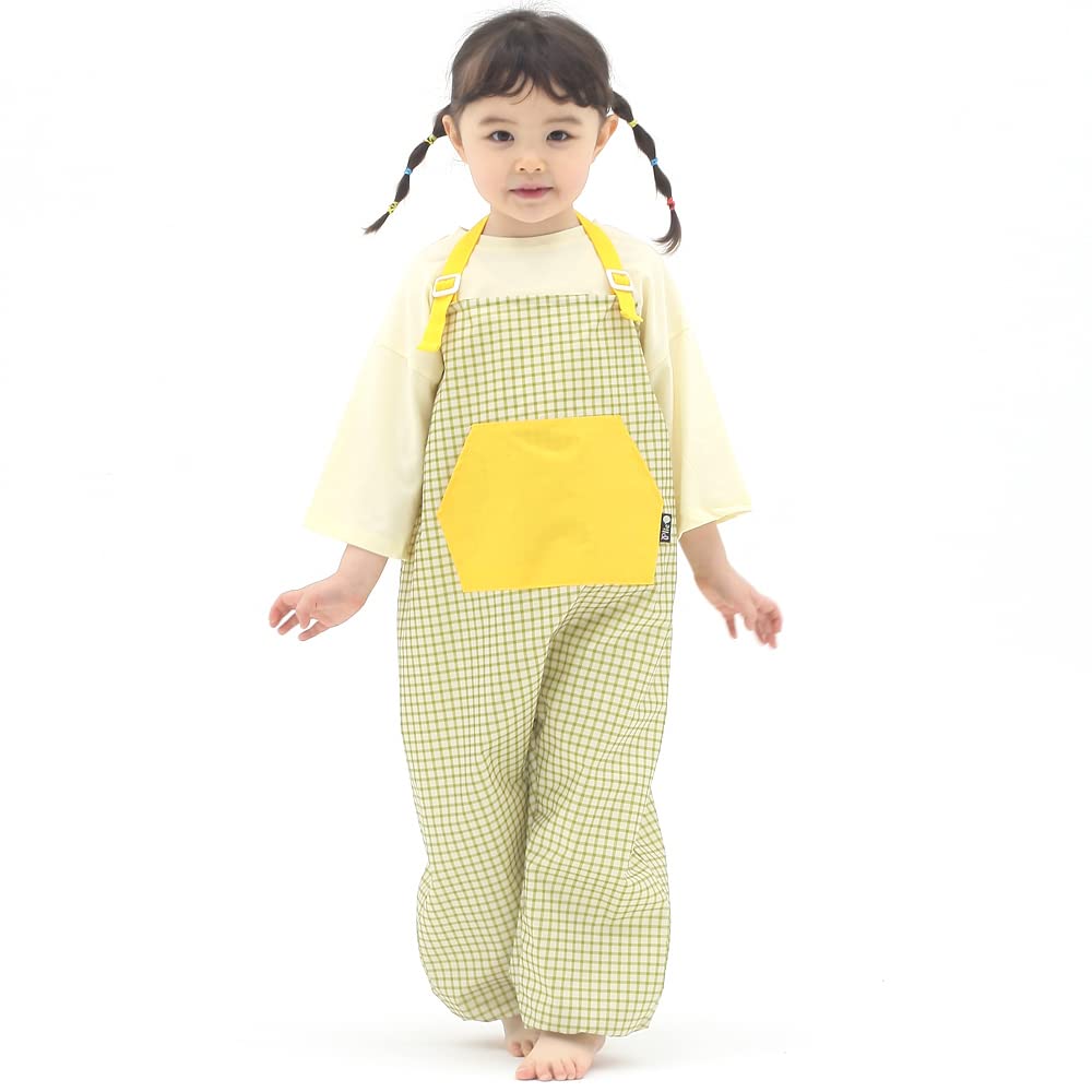 Kids Art Smock Dungaree Style, Lightweight Waterproof Painting Apron with Adjustable String, Quick-Dry Messy Play Overall for Boys Girls School Crafts, Green Check (27-M)