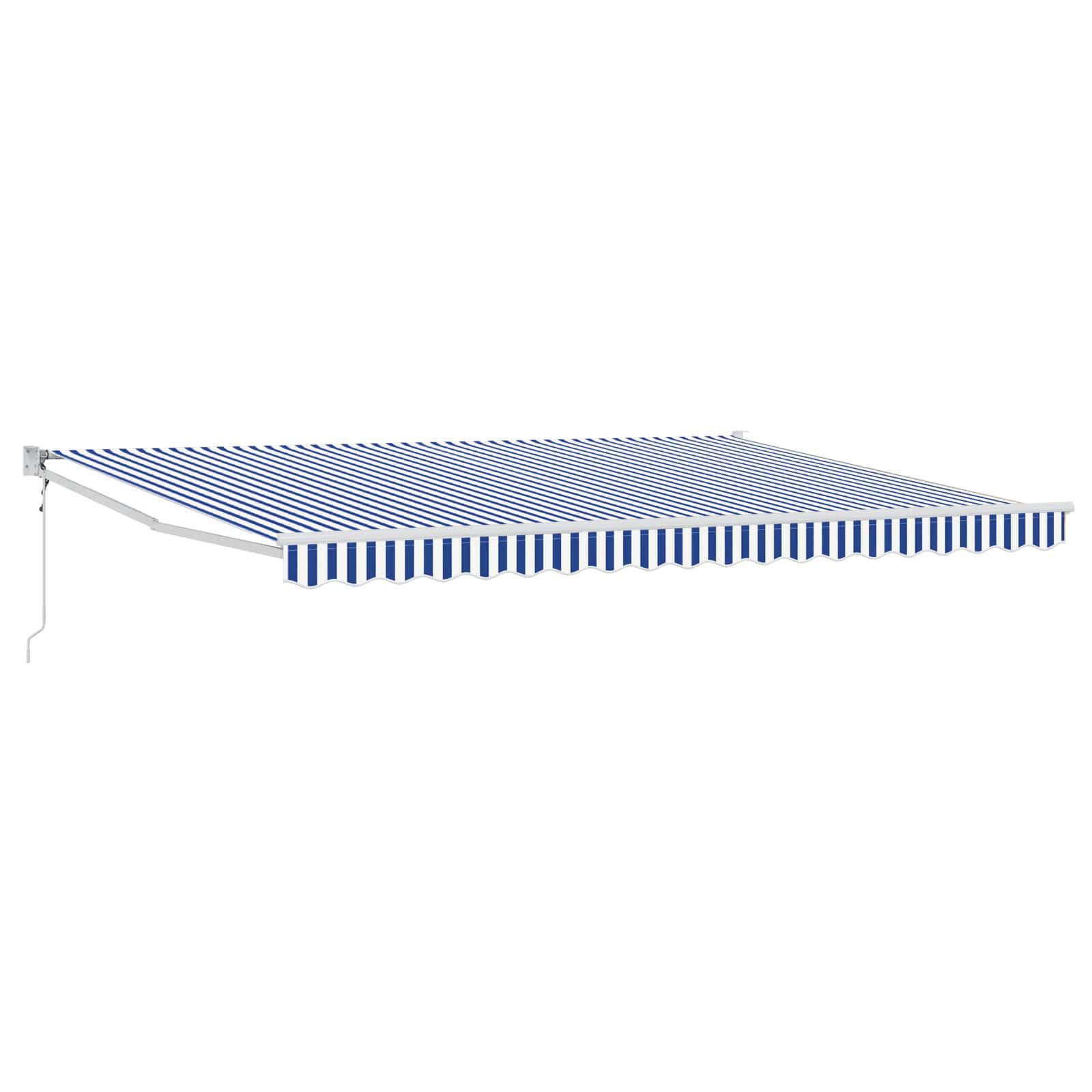 Auvent électrique 4 x 2 m bleu et blanc avec manivelle pour jardin