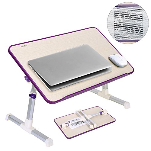 YIIYAA Table de Lit Pliable, Plateau De Petit-Déjeuner Table Réglable Pour Ordinateur Portable Notebook Livres Canapé, Terrasse, Balcon, Jardin.