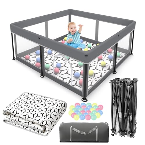 Laufstall Baby Faltbar Playpen with Mat - 127x127CM-Laufgitter, Schneller...