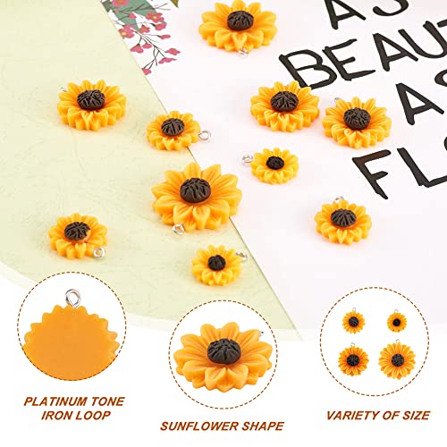 Cheriswelry 40Pcs Orange Sunflower Resin Charm Flat Back Daisy Flower Dangle Charms Beads with Loop for DIY Jewellery Making - Image 3