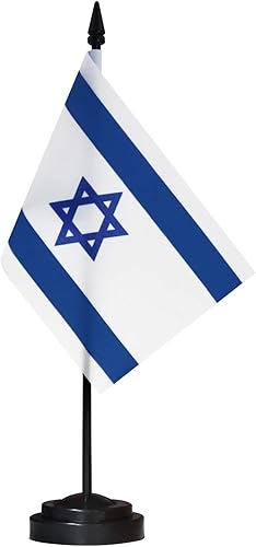 ANLEY Israel Deluxe - Juego de banderas de escritorio – Bandera de escritorio israelí miniatura de 6 x 4 pulgadas con poste sólido de 12 pulgadas –