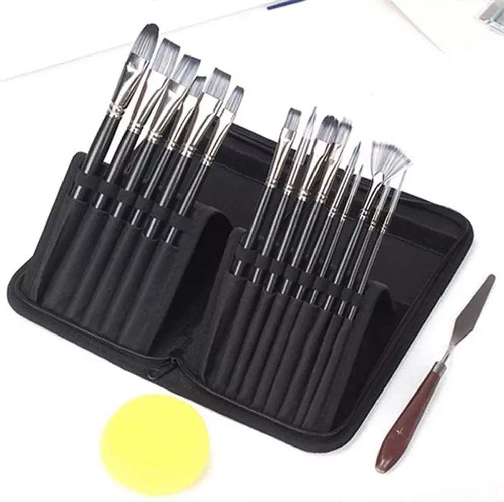 Kunstlackbürsten Set 15 Größe Acrylbürsten for Malerei enthält Premium-Nylon-Haar- und Kunstmesser-Schwamm