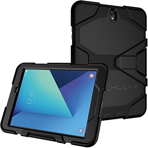 TECHGEAR G-Shock Étui pour Galaxy Tab S3 9.7 Housse Coque Rigide, Très Haute Protection Anti-Choc avec Support Amovible Compatible pour Samsung Galaxy Tab S3 9.7 Pouces (Séries SM-T820) [Noir] Cover