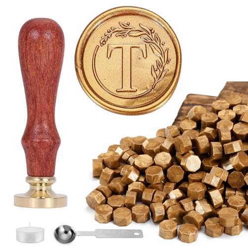 Yoption Letter Wax Seal Kit, Vintage Initial Alphabet T With
