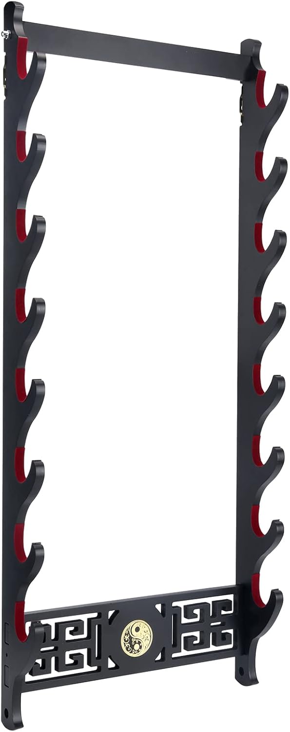 Sword Holder Katana Wall Mount - 8-Tier Tai Chi icon Velvet Padded Katana Holder Samurai Sword Display Rack Wand Lightsabe Wakizashi Sword Stand Display Hanger