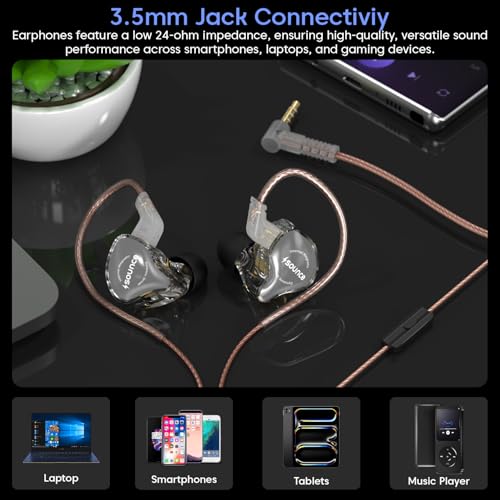 Image of Sounce EDC Pro HiFi IEM Wired Earphone Dynamic Driver In-Ear Monitor with Silver-Plated OFC Cable 0.75mm Detachable 2Pin Design Studio Grade Sound for Musicians Audiophiles Enhance Performance (Black)
