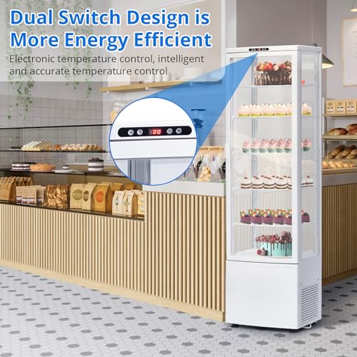 Image of GarveeLife 10.9 Cu.Ft Vertical Countertop Display Refrigerator | 360 Glass Pastry Merchandiser with LED Lighting, Digital Control, & Anti-Fog Glass for Bakery & Cafe