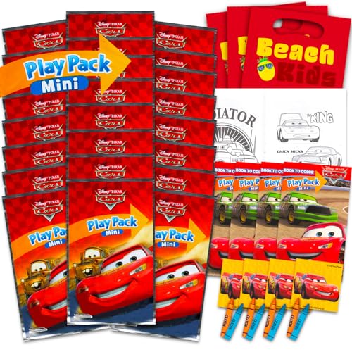 Image of Disney Cars Mini Party Favors Set for Kids - Bundle with 24 Mini Cars Grab n Go Play Packs with Coloring Pages, Stickers and More | Disney Cars Birthday Party Supplies