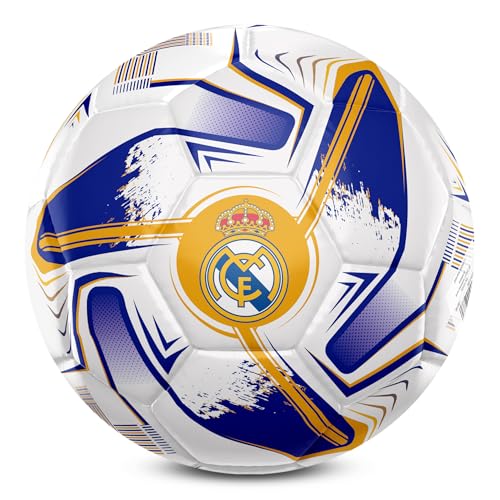 Hy-Pro Pallone da calcio Real Madrid CF con licenza ufficiale, taglia 5, design a turbina, merchandising del Liverpool, allenamento, partita, collezione per bambini e adulti