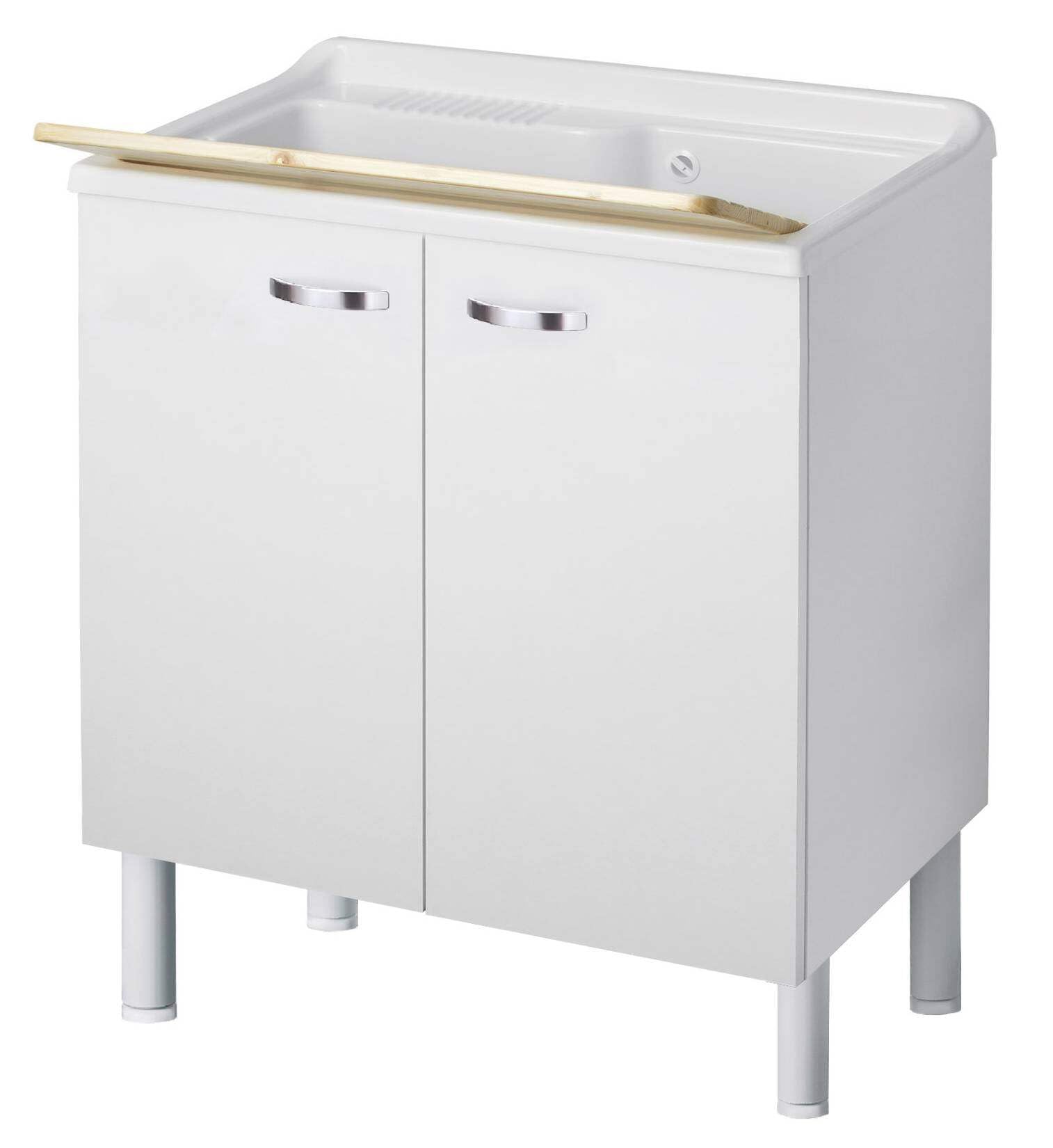Negrari Arcobaleno Lavatoio Interno Misura 80x50 L80 P50 H85 cm Bianco Mobile Nobilitato Idrofugo Legno Vasca Resina Asse Lavaggio Polipropilene Sifone Autopulente Troppopieno Piedini Regolabili