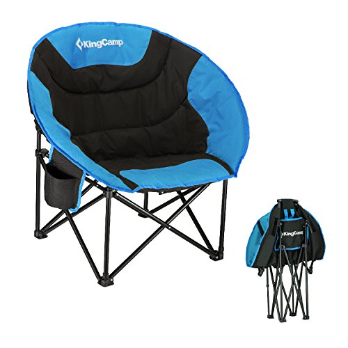 KingCamp Oversized Moon Chairs Padded Seat Supports 300lbs for Adults, Comfy Portable Folding Saucer Chair with Cup Holder and Carry Bag, Blue Green and Red