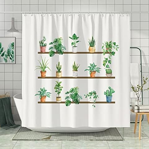 DESIHOM Cactus Shower Curtain for Bathroom, Succulent Plant Shower Curtain Green Botanical Shower Curtain Polyester Fabric-72" x 72" Cover